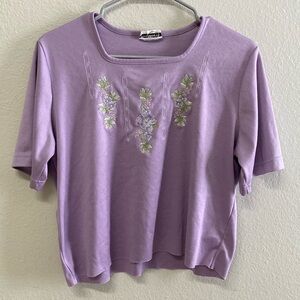 Alfred Dunner Purple Embellished Crop T-Shirt